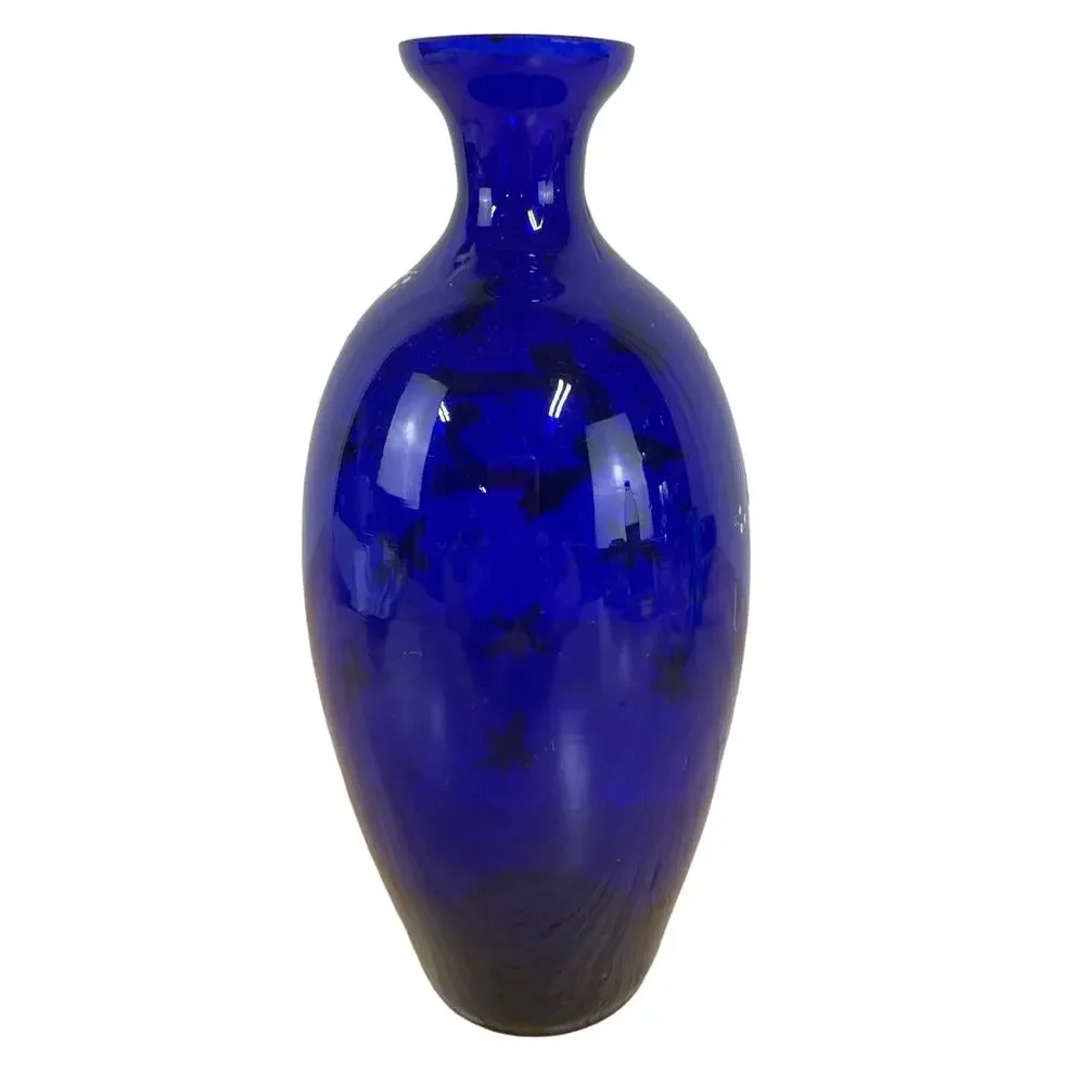 Vintage Signed Moser Art Glass Cobalt Blue Vase Gold Gilt Good Condition
